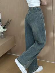 여성용 슬림핏 자수 와이드 레그 청바지