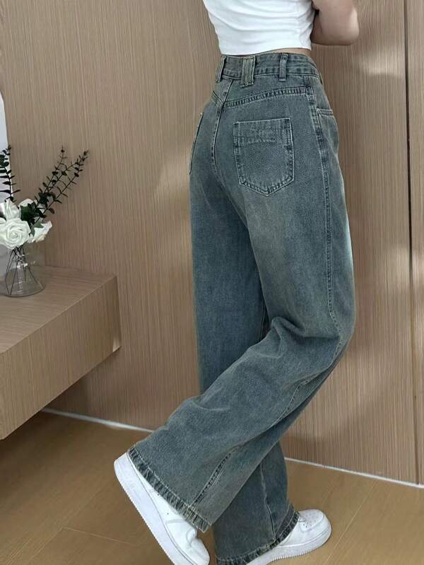 Women's Slim Fit Embroidered Wide Leg Jeans