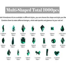 URO Makeup Essentials Madeshow Nail Art Rhinestones, 1000 Diamantes con Formas Especiales, 20 Estilos de Adornos de Cristal Plano Mezclado, Juego de Piedras Preciosas y Deslumbrantes para Uñas, Manualidades, Decoración de Disfraces (Verde) - Verde - Ver 7