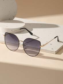 1 Pair Cat Eye Metal Copper-Tone Gradient Lens Fashion Glasses For Women, Suitable For Daily Street Style, Tropical Beach Vacation, Fits All Face Shapes, Summer Family Travel Accessory - 1pc黑雙灰 - 查看 8