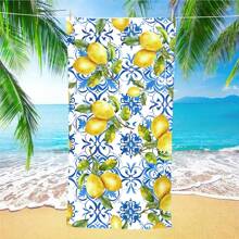 1 pieza Toalla de playa de microfibra ultra suave con estampado de limón - Absorbente, secado rápido, adecuada para nadar, acampar, bañarse y decoración del hogar, esenciales de viaje, accesorios de viaje, artículos esenciales de playa