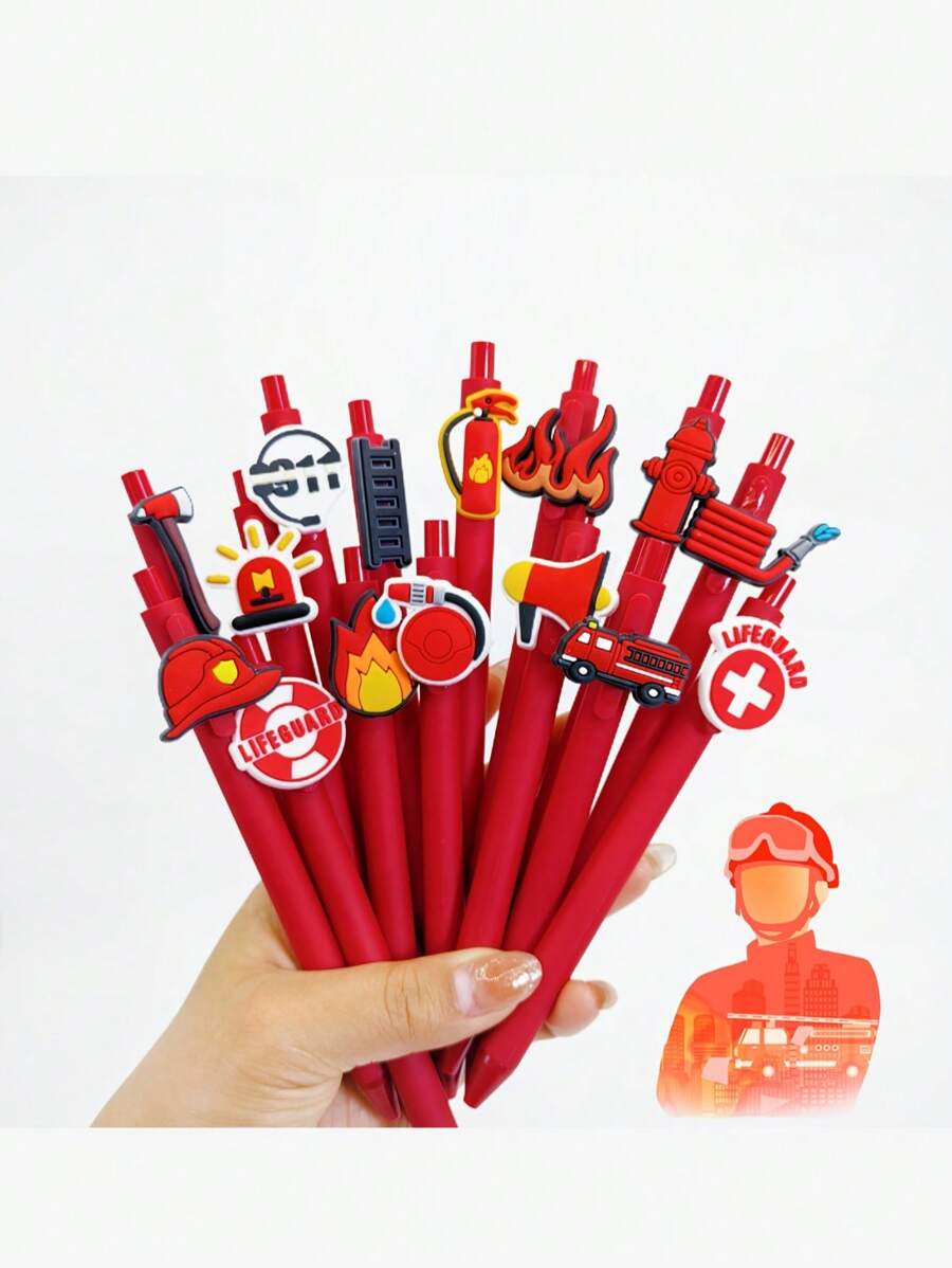 15pcs/Set Round Ball Pen With Fire Safety Promotional Design, Random Style