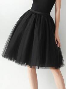 1 Pc Midi Length Tulle Tutu Skirt For Halloween Cosplay Wedding Party Black Dark Green Dusty Rose White Pink Fall Clothes For Women - Multicolor - View 20