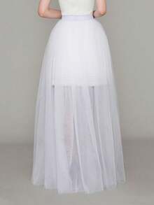 1 Pc Women's Floor Length Over Skirt Tulle Skirt For Wedding Party White Black Red Halloween Fall Clothes For Women - Multicolor - View 11