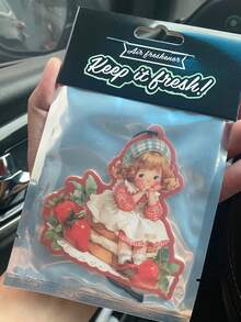 草莓女孩和复古可爱小女孩设计，可爱的汽车空气清新剂和后视镜装饰 - 持久香味，为清新诱人的汽车内饰，送给朋友的有趣礼物 - 彩色 - 查看 4