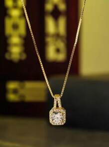 1 pieza Conjunto de joyas de lujo con circonita cúbica, que incluye collar, aretes y anillo para mujeres, regalo perfecto para el Día de San Valentín, Navidad, cumpleaños, Año Nuevo, mamá, madre, Día de la Madre
