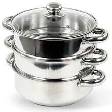 3-Tier Stainless Steel Steamer Pot - 28cm Large Stackable Design For Healthy Cooking, Space-Saving Steam Cooker With Glass Lid, Perfect For UK Kitchens & Meal Prep - Silver - View 10