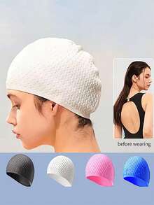 Unisex Silicone Swimming Cap Large Bathing Caps For Long Hair Professional Waterproof Ear Protection Provides High Elasticity - Multicolor - View 5