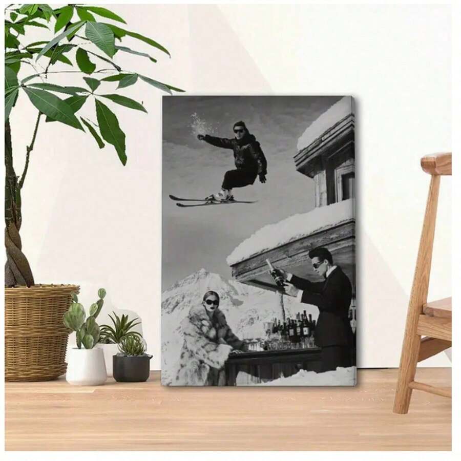 1 pezzo cartellone di sci, cartellone da parete decorativo per dopo sci, montagna innevata, per soggiorno, bar, caffè, camera da letto, ufficio, casa, pittura su tela con cornice opzionale - Multicolore - Visualizzare 1