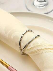 [Quantity] Pcs Metal Napkin Rings, Alloy Napkin Holders For Wedding, Party, Dinner, Buffet Table - Silver - View 4