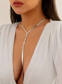 1pc Sexy Retro Simple And Elegant Hand Move Flat Snake Long Tassel Y-Shaped Necklace Exquisite Party And Beach Ladies Jewelry Festival Party Gift, Rave