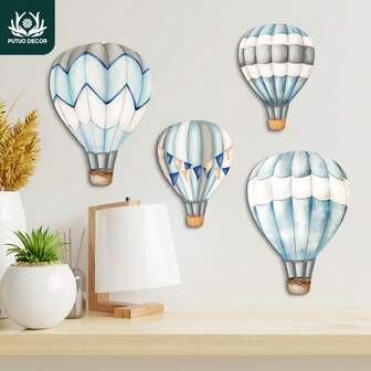 Putuo Decor 4pcs Wall Art Decoration For Home Farmhouse Living Room Office Stuidio Coffee Shop Bar Pub Club, Gift, Hot Air Balloon Shaped Wall Stickers PVC Sign Decor Room Decor Summer Home Decors Beach Bedroom Decor Wall Decor