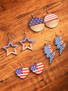 1 Pair Fashionable USA Flag Earrings, Suitable For Parties And Gatherings - one-size - View 1