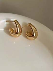 1 Pair Asymmetrical C-Shaped Earrings, European And American Classic Fashion Water Drop Design Minimalist Earrings