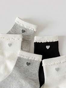 4 pares de calcetines medianos de unicolor con estampado de corazón para niños, calcetines de encaje floral - adecuados para uso diario, versátiles y casuales para todas las estaciones, calcetines deportivos y atléticos para jóvenes, adolescentes, niños y bebés, en colores aleatorios