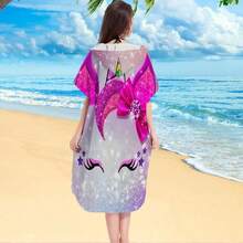 1pc Creative Unicorn Series Printed Hooded Robe Cloak, 250gsm Super Soft Microfiber Super Absorbent Quick Dry Hooded Bath Towel, Suitable For Indoor/Outdoor, Beach, Swimming, Bathroom Back To School - Multicolor - View 18