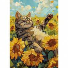 1 件可选有趣的橙色猫躺在向日葵海报可爱猫喝咖啡帆布画适用于客厅墙壁艺术画家居装饰壁画可重复使用框架 - 彩色 - 查看 14