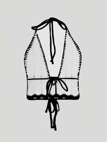 ii Monochrome Knit Casual Vacation Backless Top - Apricot - View 6