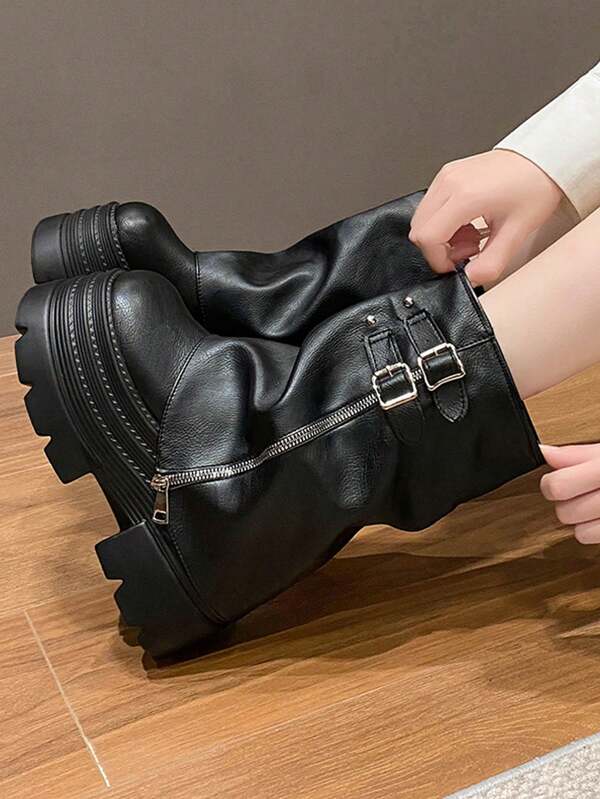 الأحذية الأنبوبية ذات المنصة 10 سم الطرازPunk ، بوت نسائية قصيرة جديدة لعام 2025 ، بوت أسطوانية لزيادة الارتفاع مقاس صغير ، بتصميم بريطاني