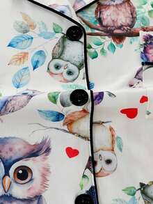 2pcs/Set Women Summer Short Sleeve Sleepwear Set, Button-Front Short Sleeve Top And Elastic Waist Shorts, Loose Casual Floral Animal Graphic For Home Wear, Breathable & Comfortable - Multicolor - View 5