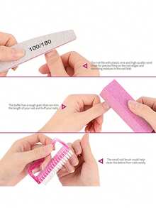 12 件套美甲工具套装：100/180 号指甲锉、抛光块、角质层钳、角质层推刀、清洁刷、专业粉色指甲护理套装 - 粉色 - 查看 5