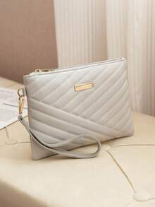 Women's Clutch Bag, Large Capacity Phone Wallet Purse Handbag Key Pouch - Light Grey - View 5