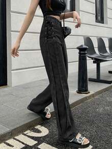 女士夏季复古系带直筒裤