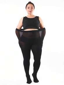 1pc Plus Size Women Horse Oil Daily Wear Socks, Suitable For Pairing With Skirts - Black - View 2