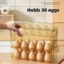 30枚鸡蛋容量冰箱鸡蛋收纳架，三层侧装式支架，带日期追踪功能，耐用塑料蛋盒，适用于厨房和餐厅冰箱侧门