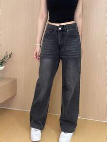 Women's Black & Gray Stylish Wide-Leg Jeans