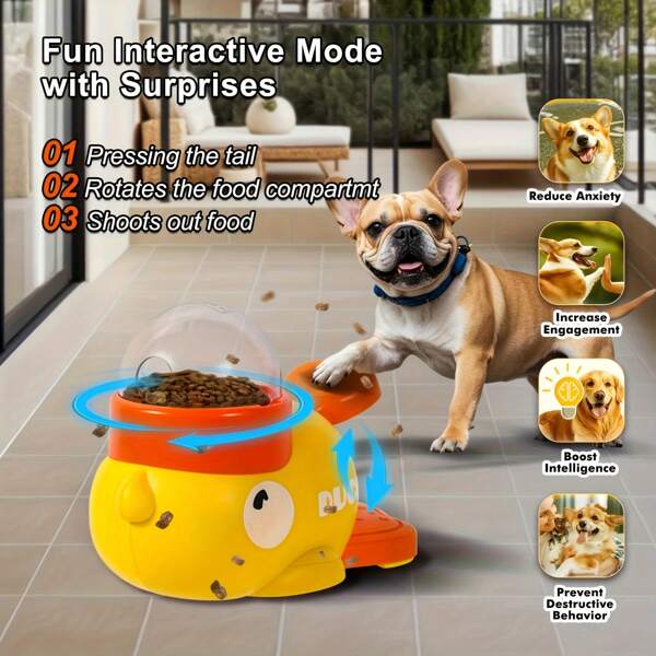 Pet Automatic Feeder, Treat Dispenser & Interactive Toy - Cartoon Duck Design With Anti-Slip Mat For Dog Brain Training