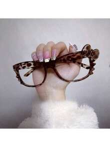 Leopard Print Glasses Frames - Y2K Retro Fashion Accessory, Lightweight Plastic With Floral Accents, Lens-Free Decorative Eyewear For Women - Perfect Cute Gift For Mom",Month's Day Gifts - 彩色 - 查看 7