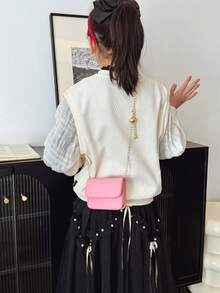 Solid Color Fashionable PU Leather Small Square Cross-Body Shoulder Bag For Girls - A - View 6