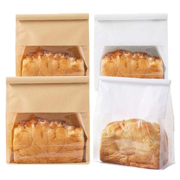 Paper Bread Bags For Homemade Sourdough Bread Bakery Storage Bags With Window/Ties,Large Bakery Loaf Bag For Baked Goods Packaging(11'' X 8.7'' X 4.3'') (Kraft&White)