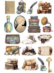 18 pezzi di adesivi vintage con lettere scritte a mano ad acquerello, adatti per craft fai-da-te, scrapbooking, album, planner, diario, articoli di cartoleria vintage, ideali per scrapbooking, diari, taccuini, computer portatile, progetti fai-da-te