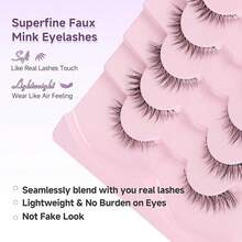 Natural Cat Eye Lashes False Eyelashes Natural 12mm Wispy Eyelashes With Thin Band 3D Volume False Lashes Soft Eye Lashes Pack C Curl Natural Eyelashes Fake Lashes 7 Pair - Short - View 5