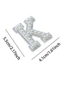 A-Z 1 Pack Of 5.5cm White Pearl Letter Ironing Patch, DIY Clothes Jacket Alphabet Name Crystal Applique Patch, Gift - White - View 23