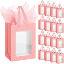 4 piezas Bolsa de regalo con ventana transparente, Caja de regalo de papel grande con asa, Bolsa de compras de papel Kraft con ventana transparente, Bolsa de regalo transparente para regalos, fiestas y festivales - Multicolor - Ver 15