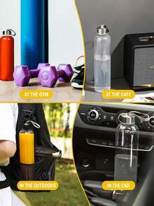 1pc Transparent Glass Water Bottle With Rope Handle And Stainless Steel Leak-Proof Lid, Reusable Glass Juicer Bottle For Juicing, Fridge, 100% Leakproof, - Multicolor - View 7