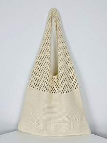 1pc Women Personalized Hollow-Out Knitted Shoulder Bag, Beach Vacation Tote, Fashion Versatile Handbag With Large Capacity, Suitable For Wedding Bride & Bridesmaid Gift, Office Work Commute Tote, Multi-Functional Shopping Bag, Ideal For Daily Use, Gift For Family, Friends, Mom, Partner, Great For Mother's Day, Valentine's Day, Nurse's Day, Teacher's Day, Christmas, Birthday - Multicolor - View 12