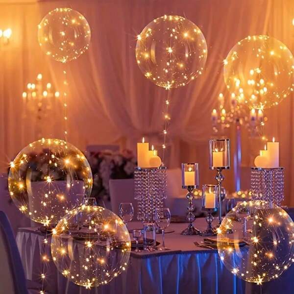 10 Stücke verzaubernde LED blinkende Seifenblasen Luftballons, mit Licht kombiniert - ideal für Geburtstag, Hochzeit, Jahrestag, Feiertags Dekoration, Party, Hochzeitsdekoration - transparent, batteriebetrieben (Batterien nicht inbegriffen), Geburtstagslufballons