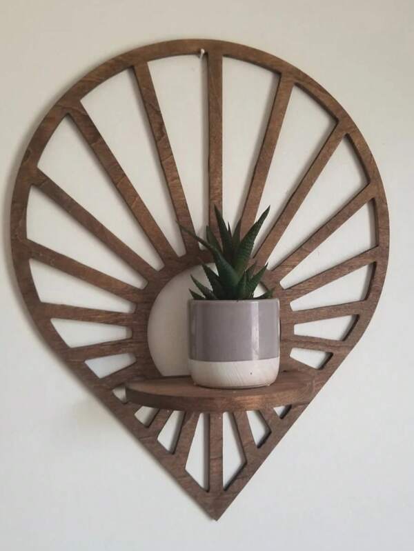 Étagère murale en forme de larme de soleil flottante en bois - Étagère d'accent, étagère à plantes, étagère de décoration murale, étagère d'exposition de cristaux, Décor pour la maison, la chambre, le salon