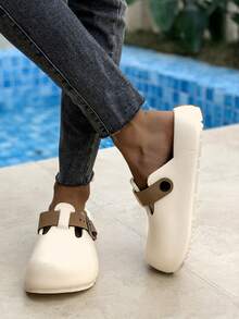 Women's Adjustable Comfortable Non-Slip Soft Bottom Contrast Color Beach, Bathroom, Street, Travel, Daily Casual Hollow Hole Sandals, Slippers, Flat Sandals - Beige - View 6