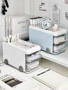 1 件复古双巴士抽屉笔筒，大容量收纳盒，学生桌面收纳，文具铅笔盒，书桌配件学校用品，返校