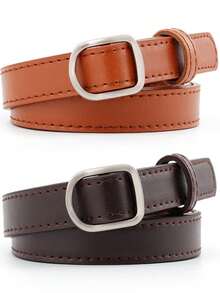 1pc Fashion Style Belt, Rectangular Metal Buckle, Classic Business Slim Waist Belt For Women, South Korea Dongdaemun New Korean Version, Black, Soft, No Holes - Dongdaemun - View 7