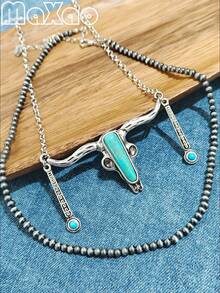 Women's Retro Style Double Layer Necklace With Pearls, Suitable For Daily Wear - Vintage Bull Head Double Layer Necklace - View 1