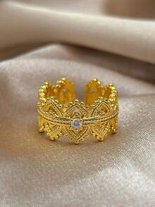 一系列迷人、优雅、个性化、经典、复古风格、微镶嵌锆石、18K 镀金铜女士开口戒指，适合婚礼、周年纪念、节日、派对、生日、礼物、工作、日常佩戴、女士珠宝配饰