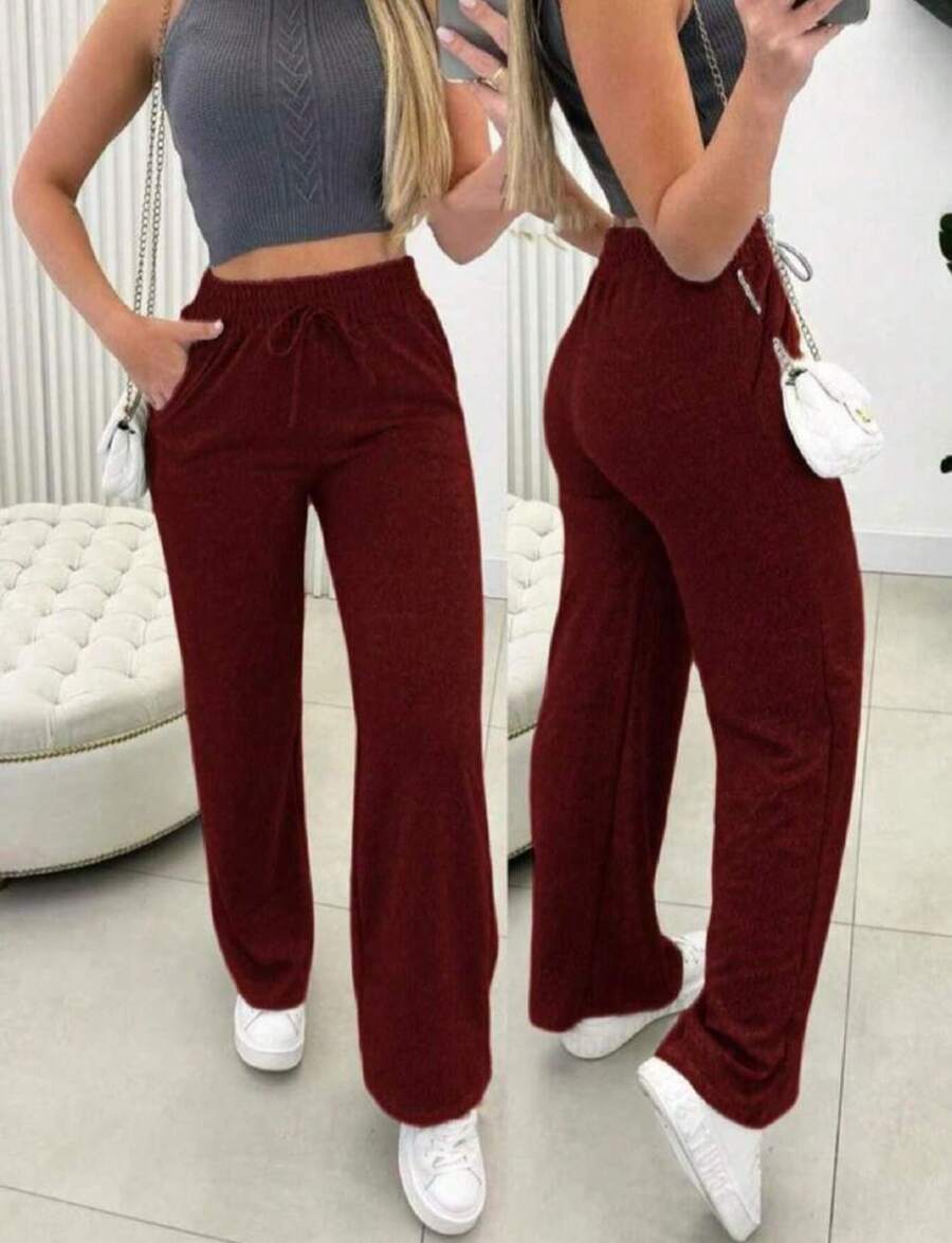 Women's Lanzinha Pants With Pockets Winter Fashion - Burgundy - View 1