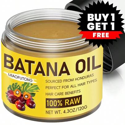 买一送一！4.3盎司巴塔纳护发油，纯正洪都拉斯巴塔纳果提取物植物油，有助于强健发根，消除分叉，持久抗毛躁，轻盈不油腻配方，滋养秀发，改善卷度，令秀发更浓密、更强韧、更健康。男女通用