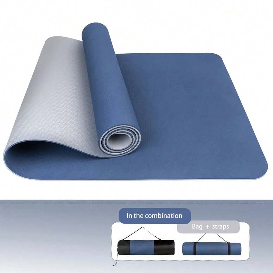 TPE Yoga Mat, Non-Slip, Fitness Exercise Mat With Strap, Professional Yoga Mat Suitable For Home, Pilates And Floor Workouts - Blue - View 1
